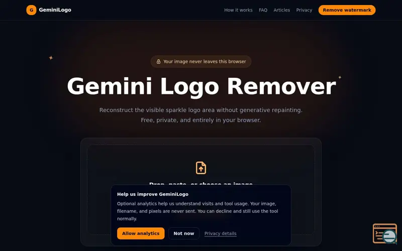 Screenshot of Gemini Logo Remover — Free Watermark Removal, No Upload, a launch using LaunchSoar