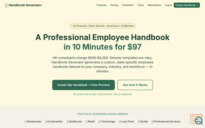 Screenshot of Employee Handbook Generator