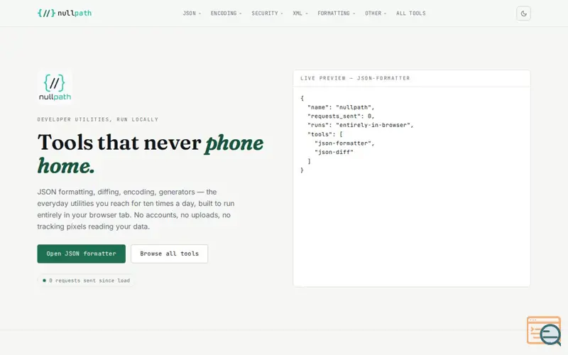 Screenshot of nullpath — Privacy-first developer utilities