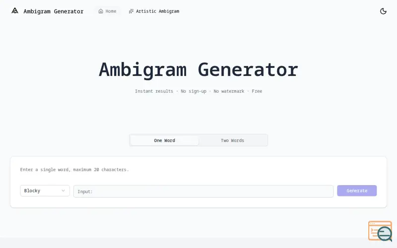 Screenshot of Free Ambigram Generator - Create Rotational Symmetry Text Online