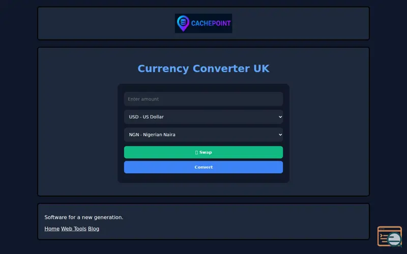 Screenshot of CachePoint Currency Converter