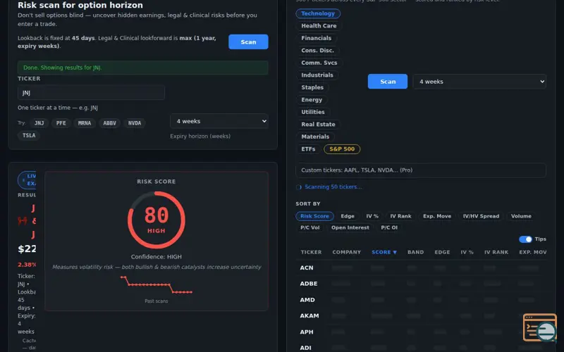Screenshot of TickerRisk