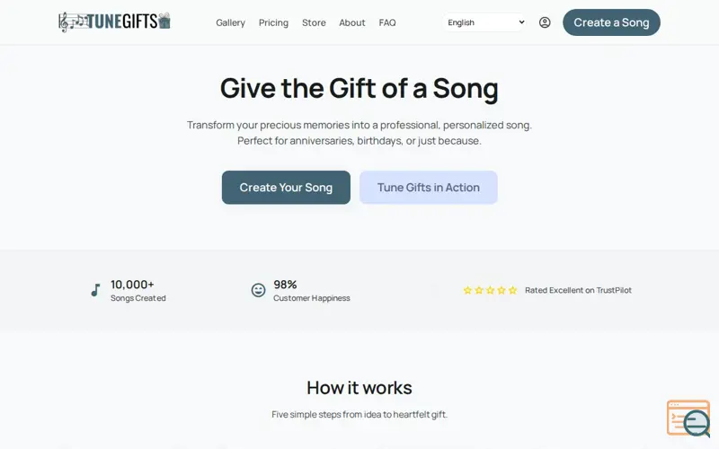 Screenshot of TuneGifts
