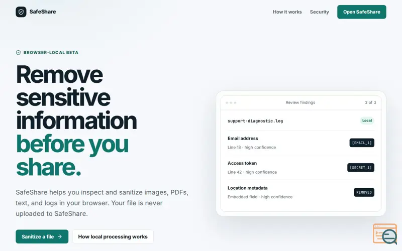 Screenshot of SafeShare