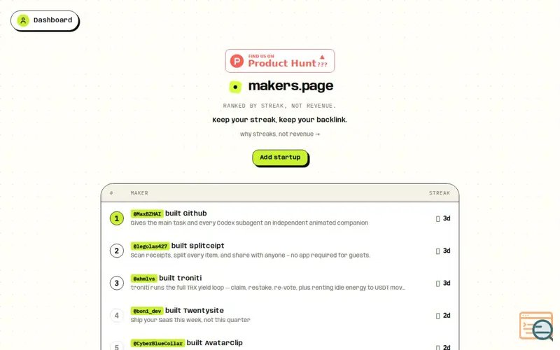 Screenshot of Makers Page