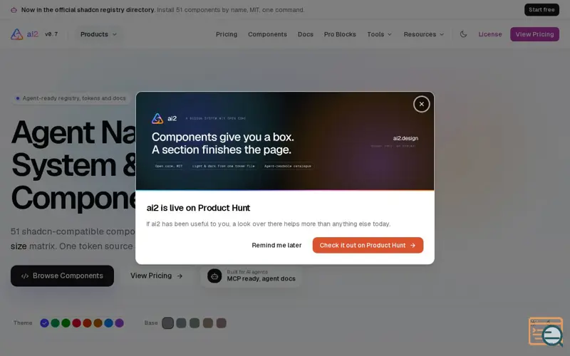 Screenshot of ai2 Design System, a launch using Motion