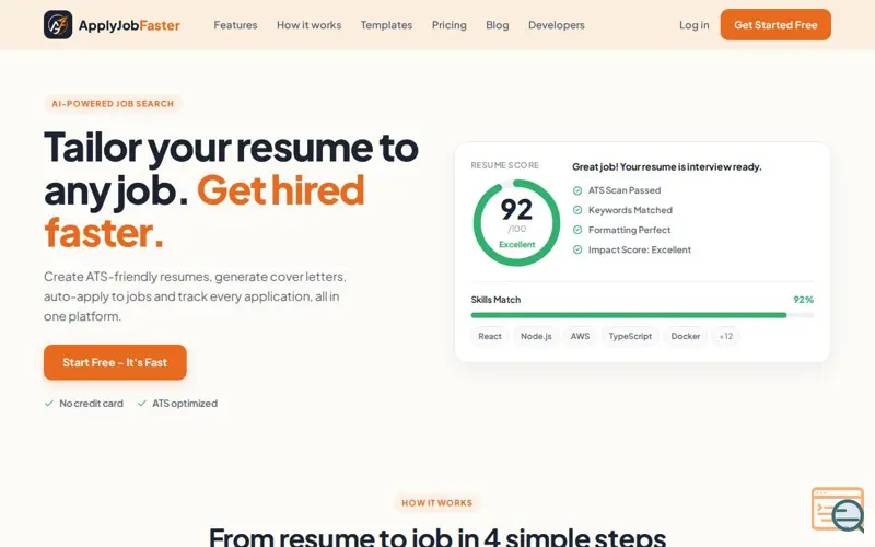 Screenshot of ApplyJobFaster: AI Resume Generator & Job Application Tool