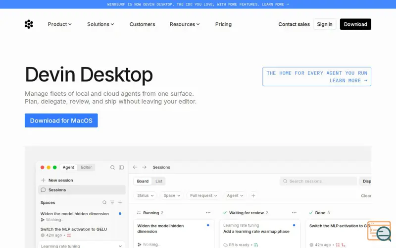 Screenshot of Devin Desktop, a launch using Common Room