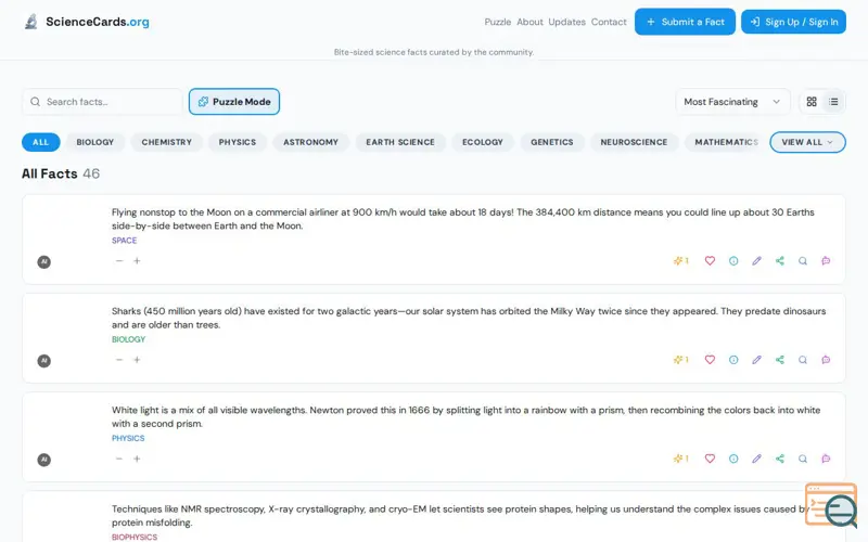 Screenshot of ScienceCards.org, a launch using StatCounter
