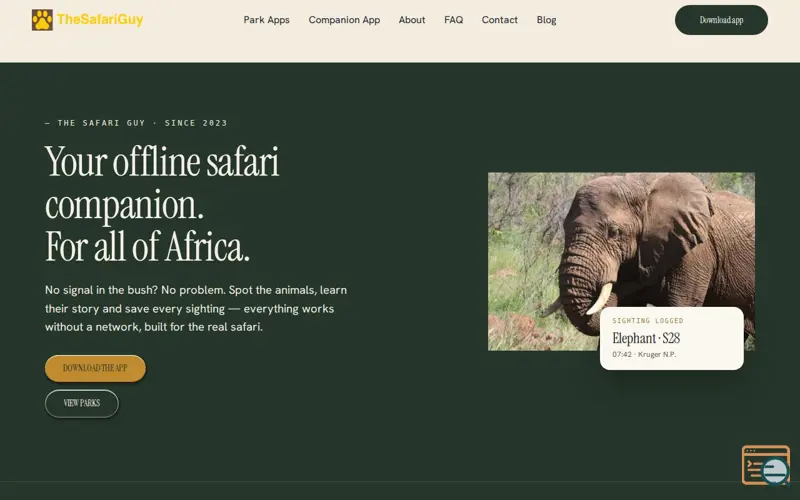 Screenshot of The Safari Guy, a launch using Isotope