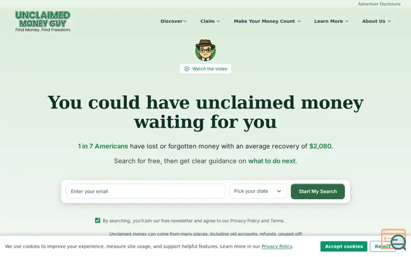 Screenshot of Unclaimed Money Guy