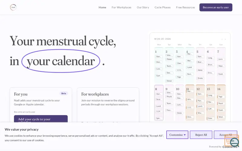 Screenshot of Nadi, a launch using MailerLite