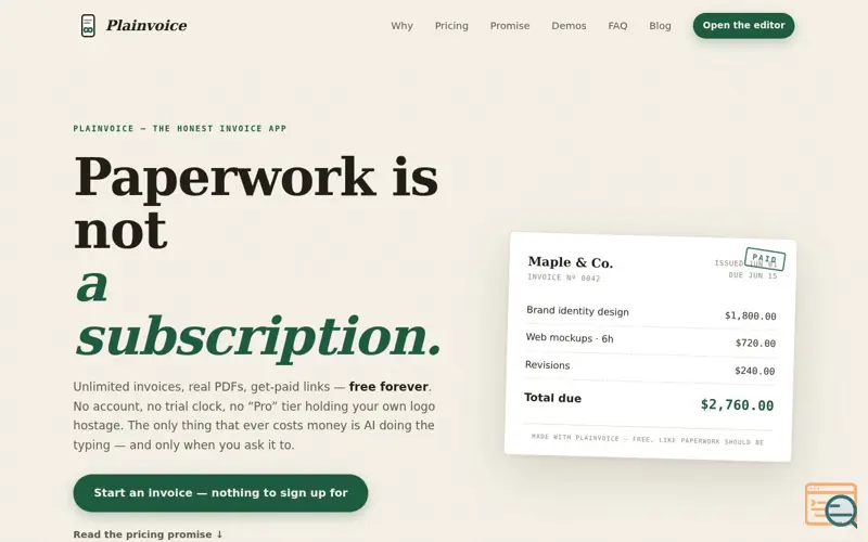 Screenshot of Plainvoice