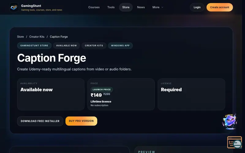 Screenshot of GamingStunt Caption Forge