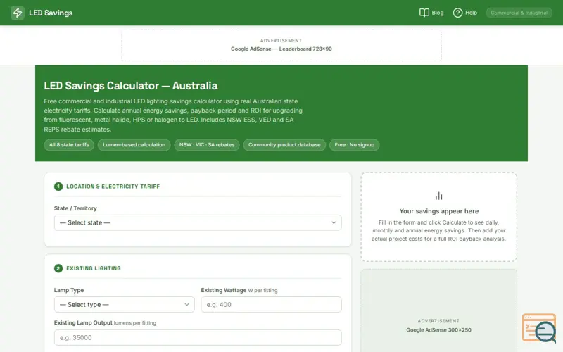 Screenshot of LED Savings, a launch using Crazy Domains DNS