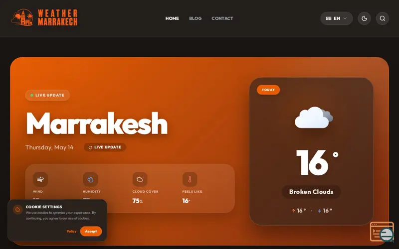 Screenshot of Marrakech Weather, a launch using Windy