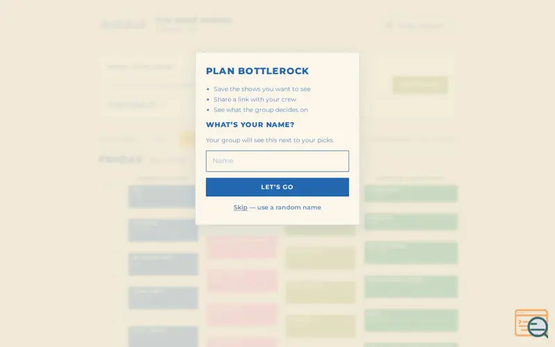 Screenshot of BottleRock Setlist Picker