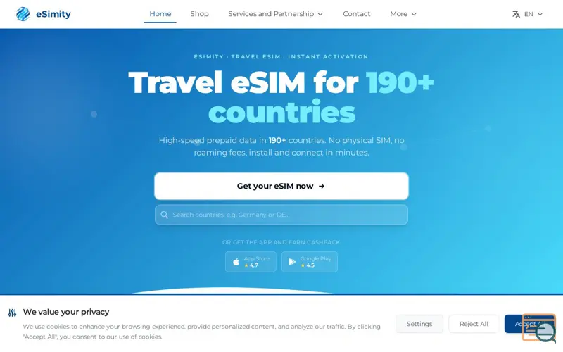 Screenshot of eSimity