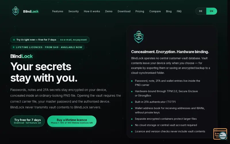 Screenshot of BlindLock