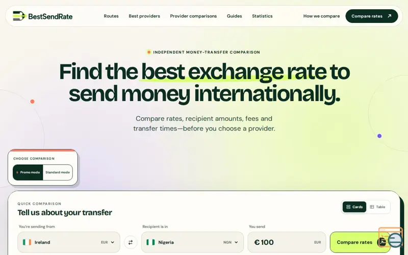 Screenshot of Best Exchange Rate to Send Money Internationally | BestSendRate