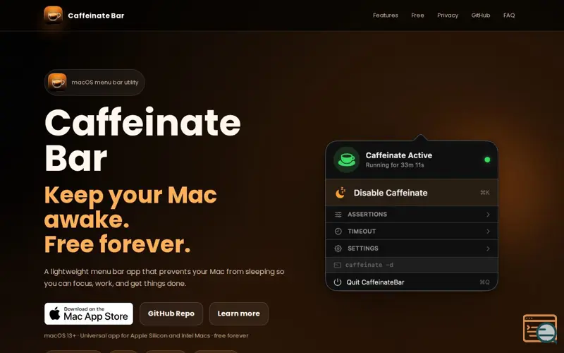 Screenshot of Caffeinate Bar — Keep your Mac awake