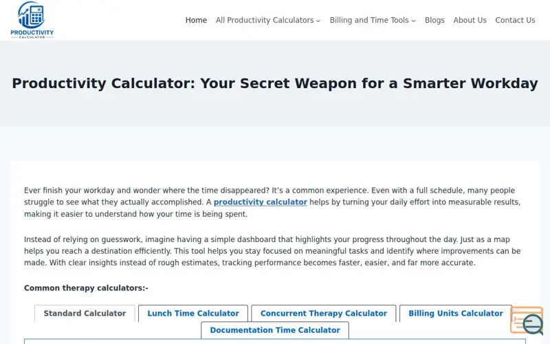 Screenshot of theproductivitycalc.com