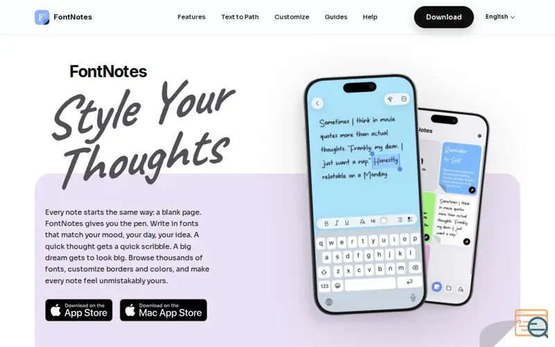 Screenshot of FontNotes: Style Your Thoughts