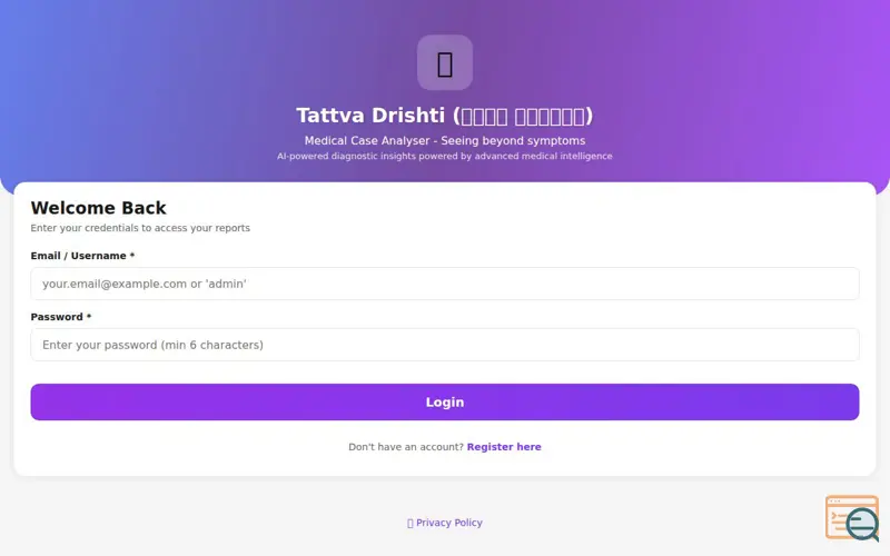 Screenshot of Tattva Drishti - Medical Advisory System, a launch using Azure Static Web Apps