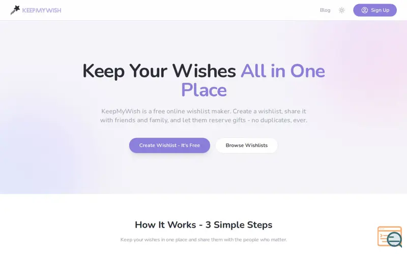Screenshot of KeepMyWish