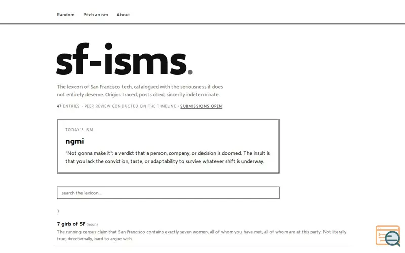 Screenshot of Field Guide to SF Slang