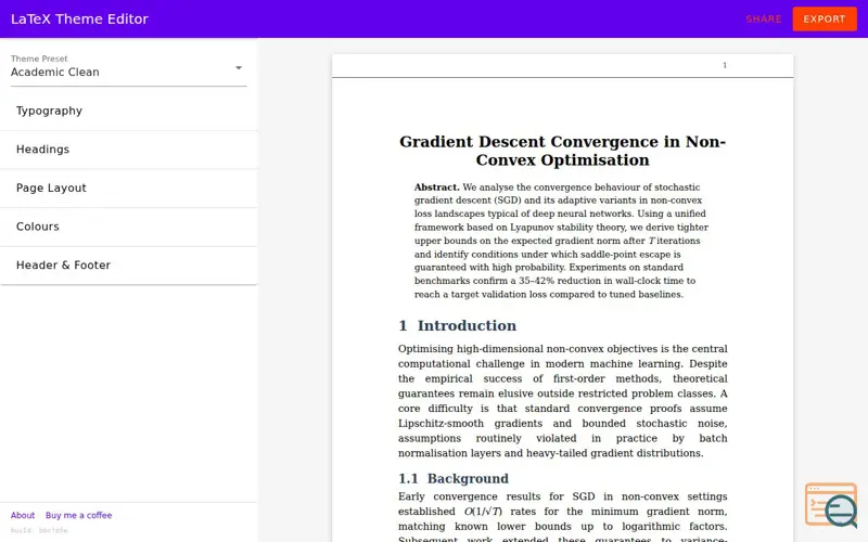 Screenshot of LaTeX Theme Editor