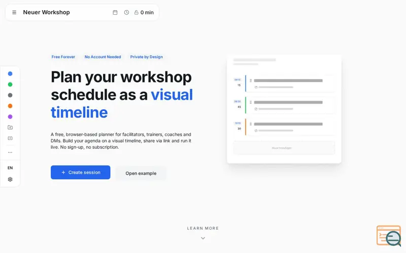 Screenshot of Sessionplan