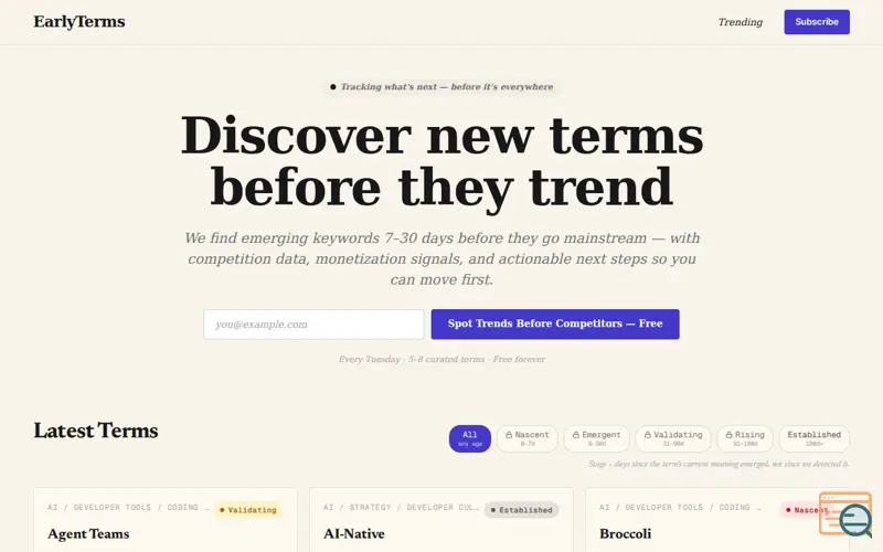 Screenshot of EarlyTerms