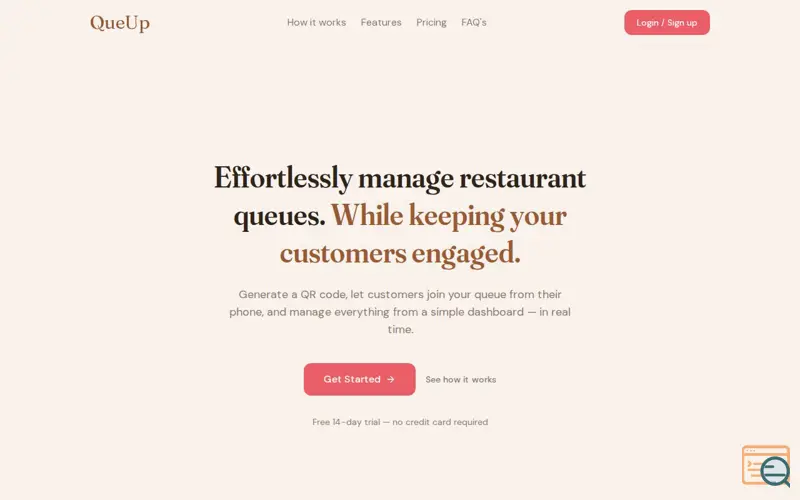Screenshot of QueUp