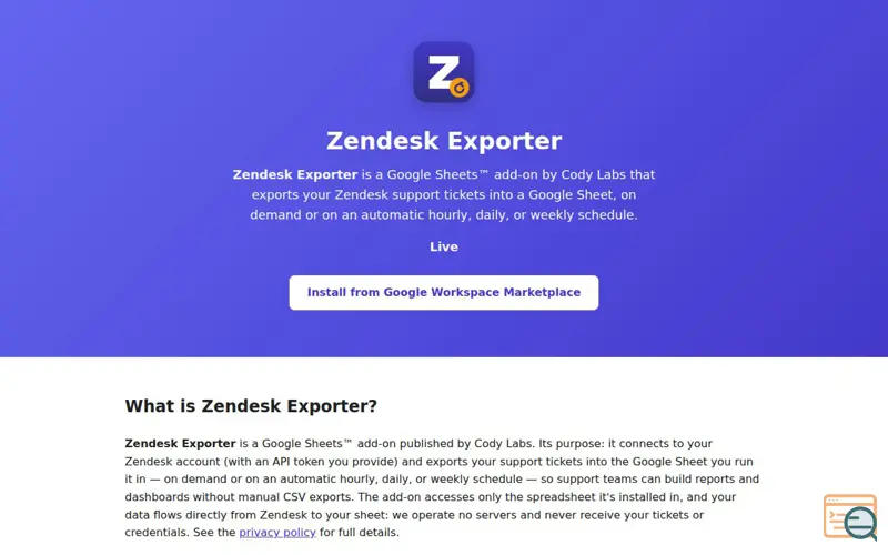 Screenshot of Zendesk Exporter
