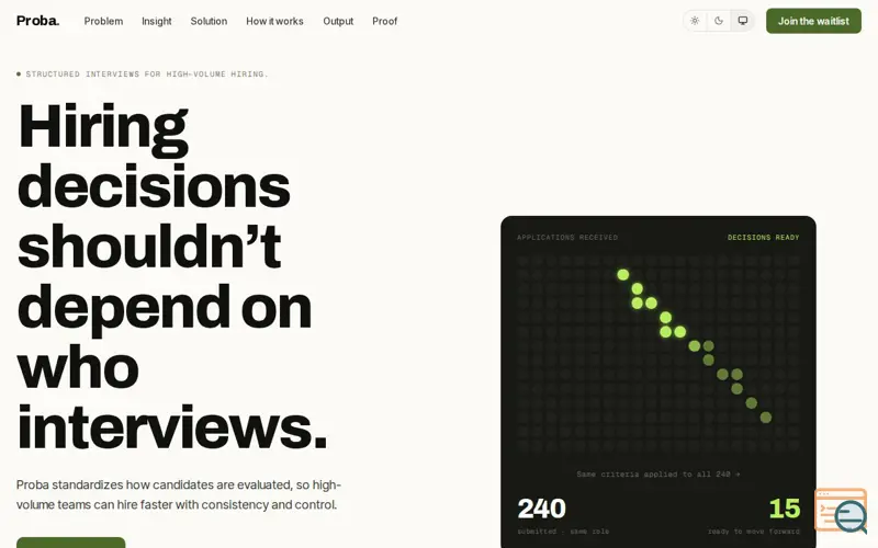 Screenshot of Proba