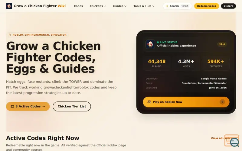 Screenshot of Grow a Chicken Fighter Codes & Guides