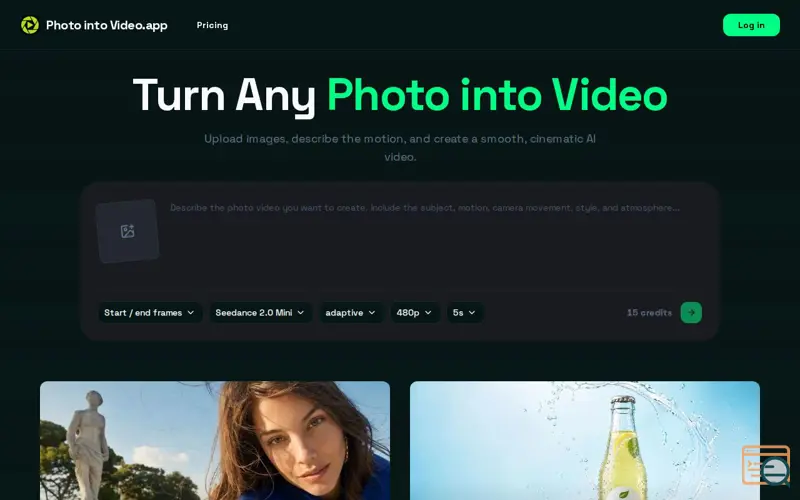 Screenshot of Photo into Video AI Generator — Animate Photos Online, a launch using AIToolFame