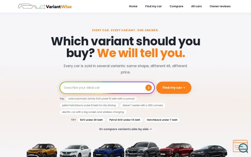 Screenshot of VariantWise - find the right car variant