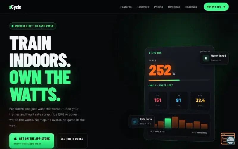 Screenshot of zCycle — Free local indoor cycling trainer for Mac