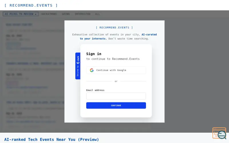 Screenshot of recommend.events