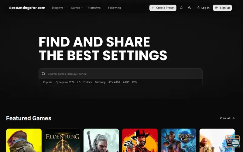 Screenshot of BestSettingsFor.com