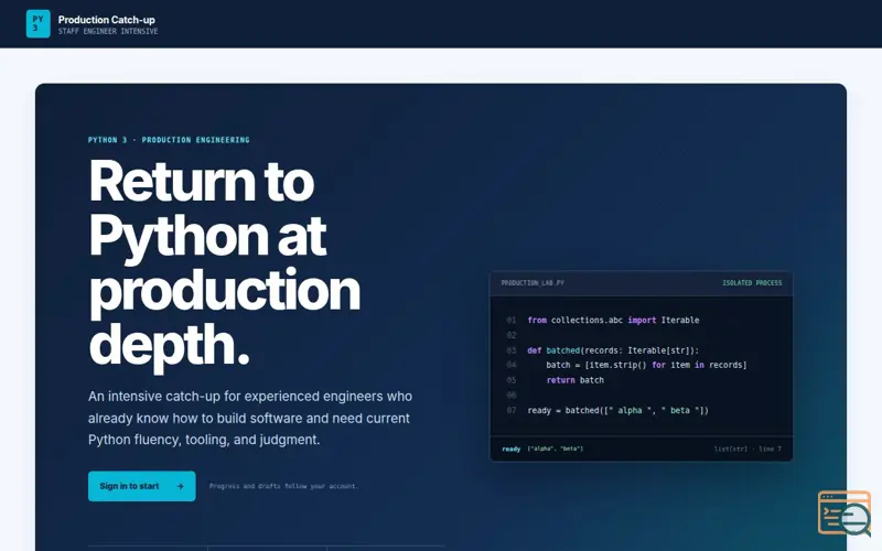 Screenshot of Python Production Catch-up