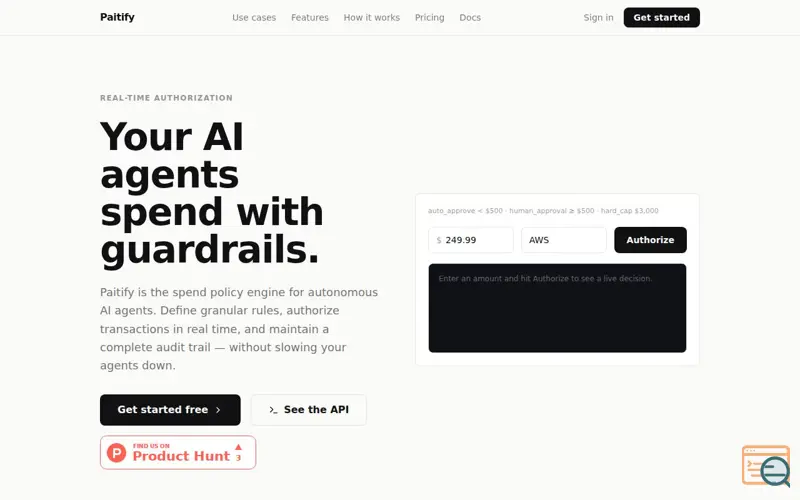 Screenshot of Paitify — Agent Spend Policy Engine