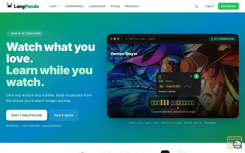 Screenshot of LangPanda, a launch using Affiliate Watch