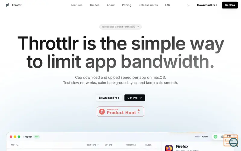 Screenshot of Throttlr Waitlist | Per-App Bandwidth Limiter for macOS