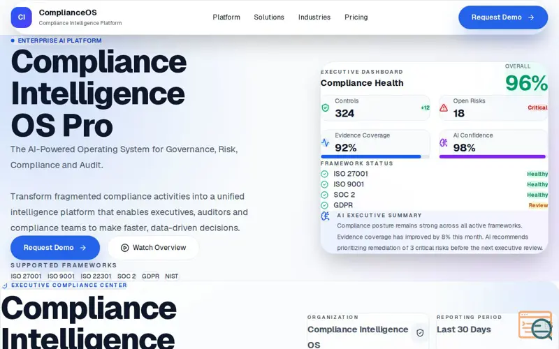 Screenshot of Compliance Intelligence OS Pro
