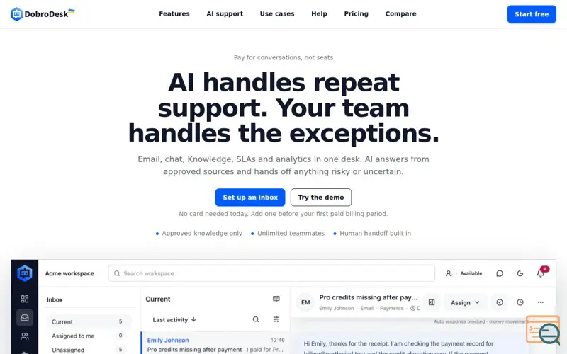 Screenshot of controlled AI customer support | DobroDesk