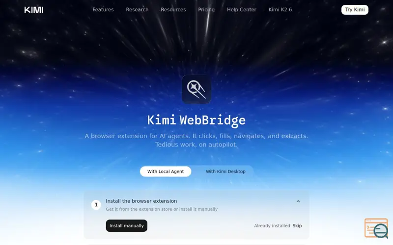 Screenshot of Kimi WebBridge, a launch using ByteDance Rangers
