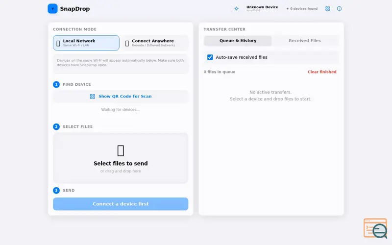 Screenshot of SnapDrop — Seamless Direct Sharing